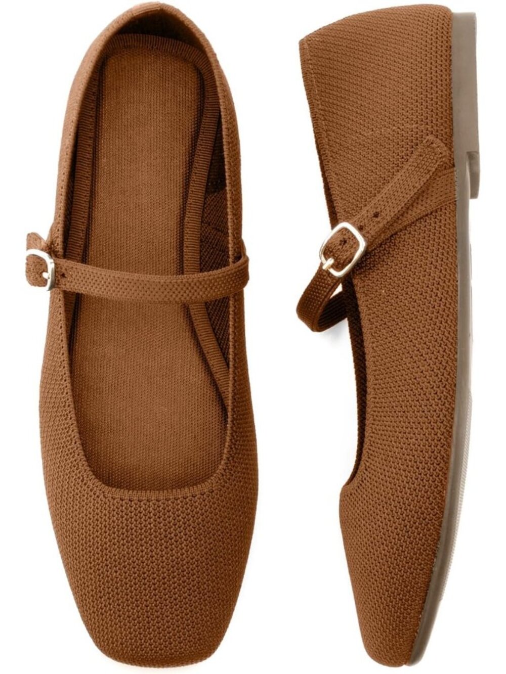 Women's Brown Comfortable Ballet Flats with Ankle Strap Mary Jane Flats Shoes
